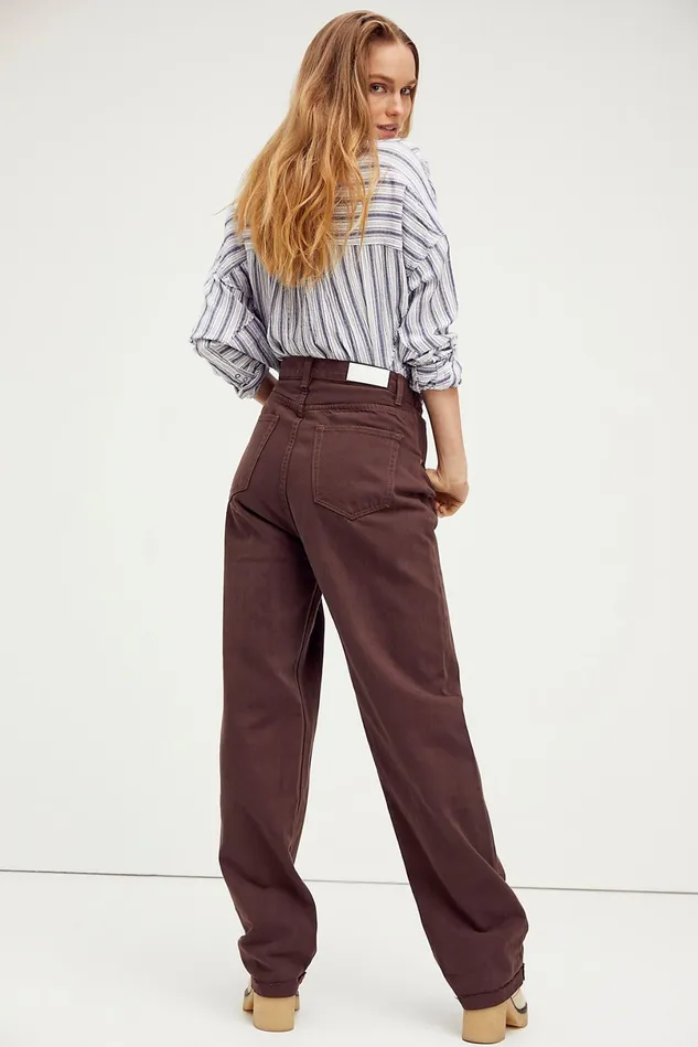Women StraightLeg Jeans Free People ZGY High And Loose Organic Jeans Chocolate