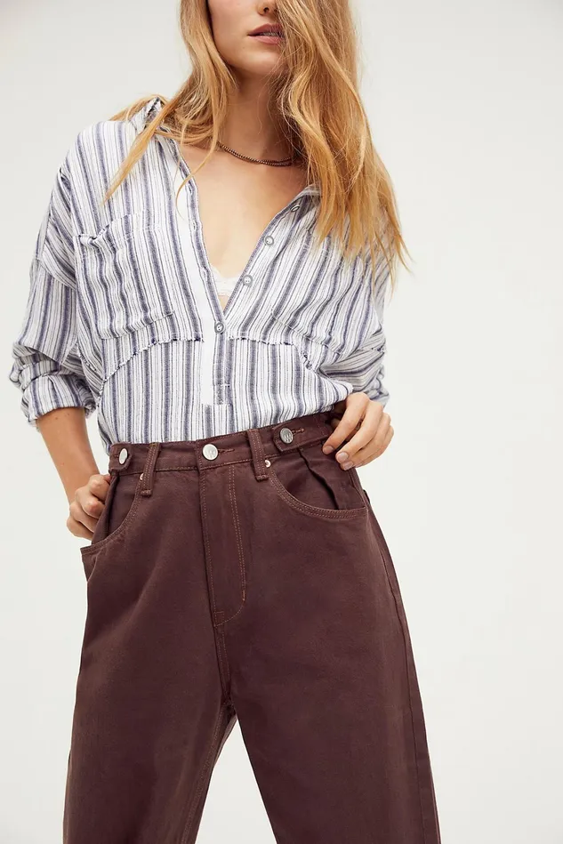 Women StraightLeg Jeans Free People ZGY High And Loose Organic Jeans Chocolate