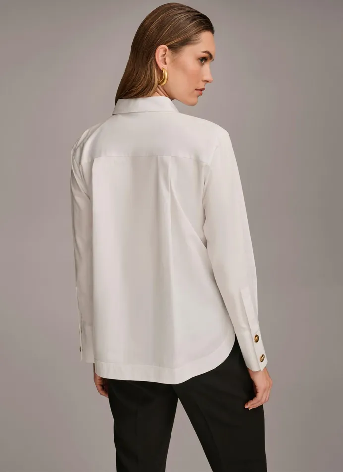 Women Sweaters And Tops Donna Karan COTTON COLLARED BUTTON DOWN White
