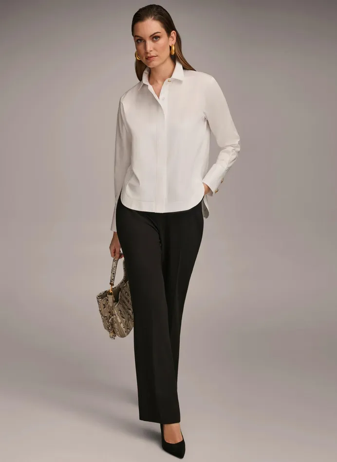 Women Sweaters And Tops Donna Karan COTTON COLLARED BUTTON DOWN White