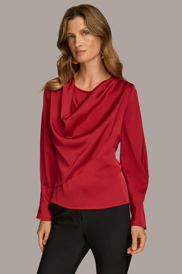 Women Sweaters And Tops Donna Karan COWL NECK TOP Metropolitan Red