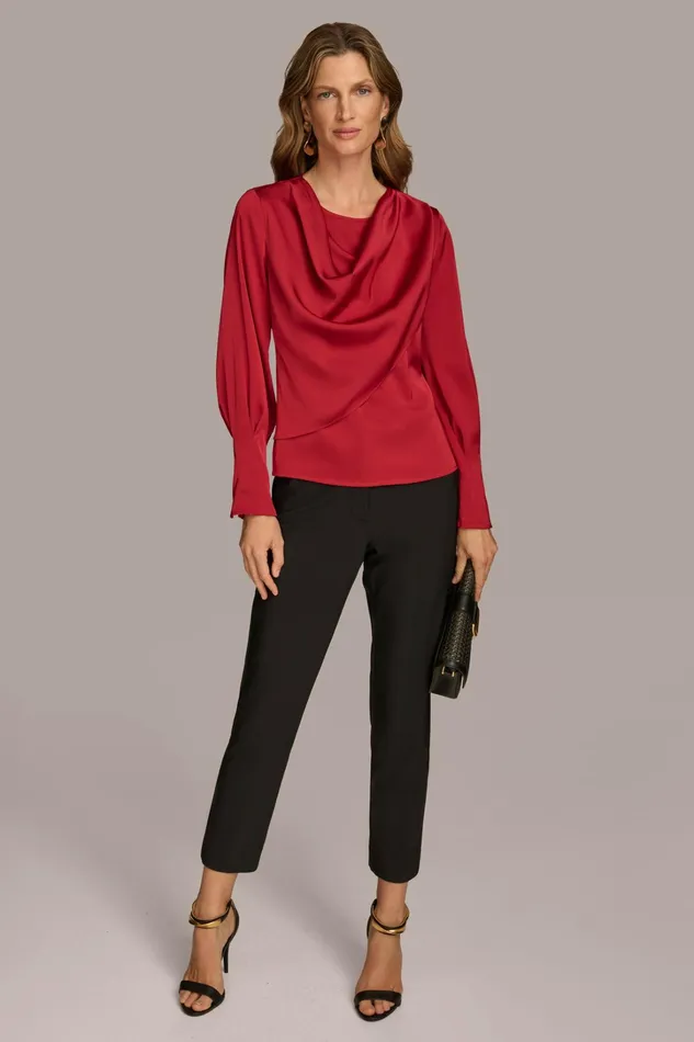 Women Sweaters And Tops Donna Karan COWL NECK TOP Metropolitan Red