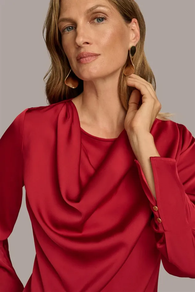 Women Sweaters And Tops Donna Karan COWL NECK TOP Metropolitan Red