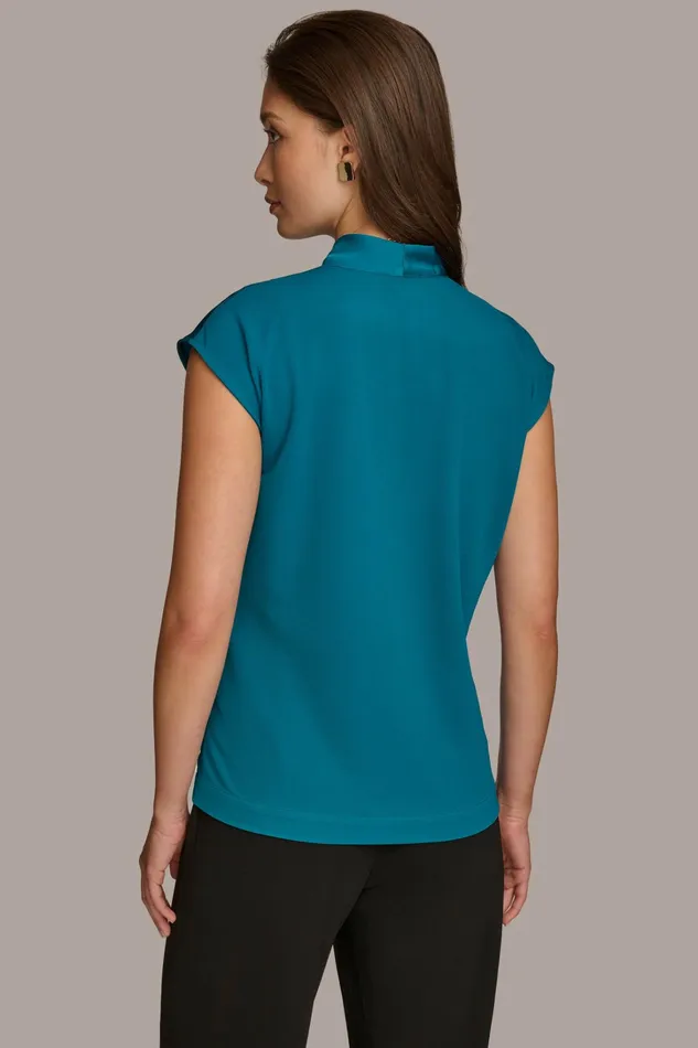 Women Sweaters And Tops Donna Karan FAUX WRAP TOP Empire Teal