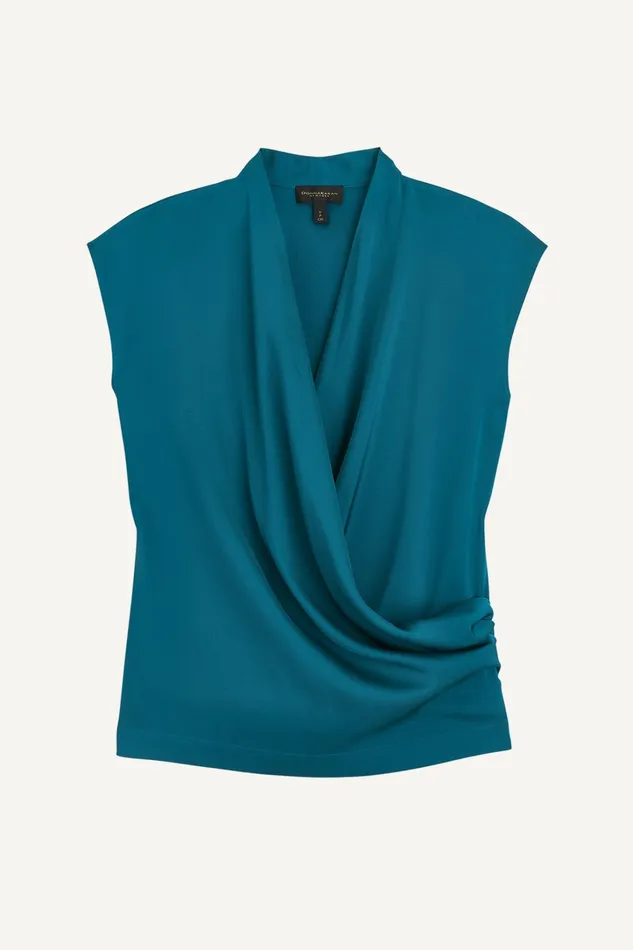 Women Sweaters And Tops Donna Karan FAUX WRAP TOP Empire Teal