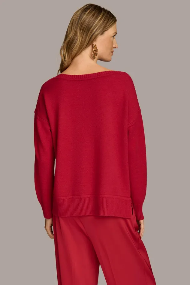 Women Sweaters And Tops Donna Karan MIXED STITCH BOATNECK SWEATER Metropolitan Red