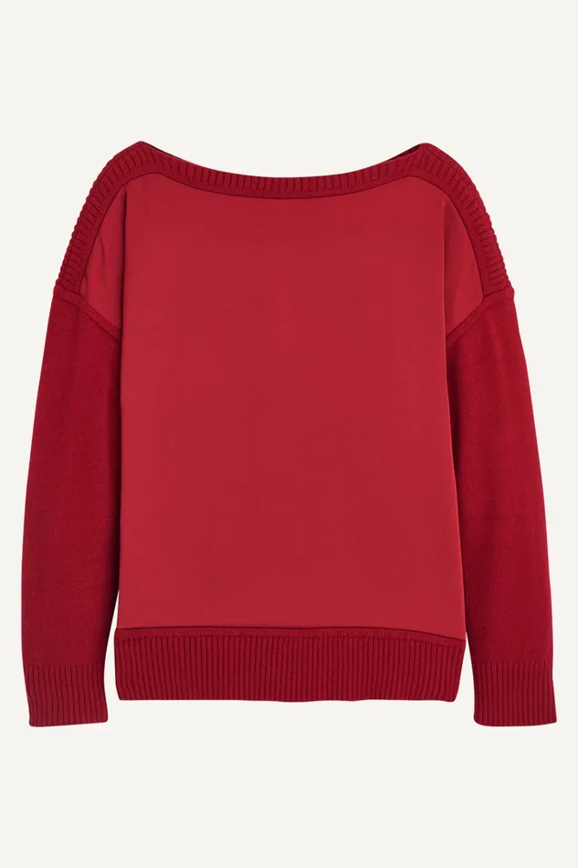 Women Sweaters And Tops Donna Karan MIXED STITCH BOATNECK SWEATER Metropolitan Red