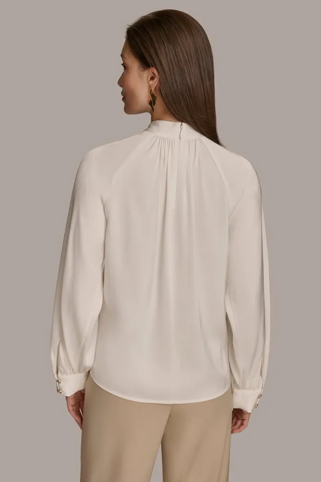 Women Sweaters And Tops Donna Karan MOCK NECK WITH BUTTONS Ivory