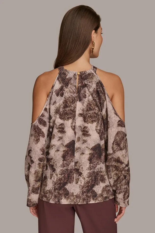 Women Sweaters And Tops Donna Karan PRINTED COLD SHOULDER TOP Blackmulti