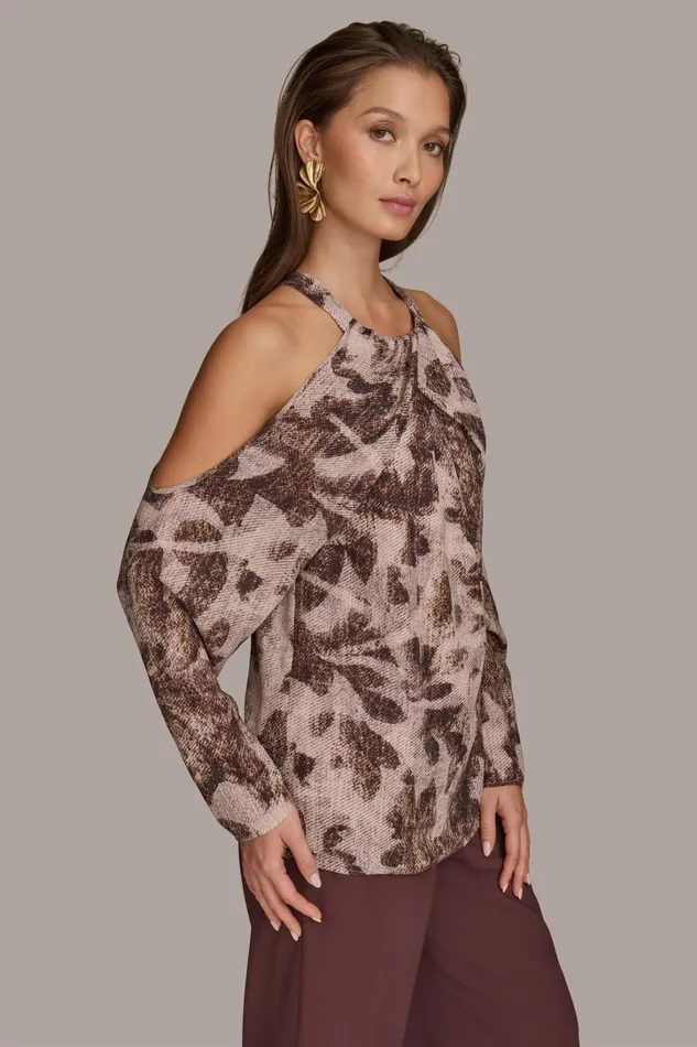 Women Sweaters And Tops Donna Karan PRINTED COLD SHOULDER TOP Blackmulti