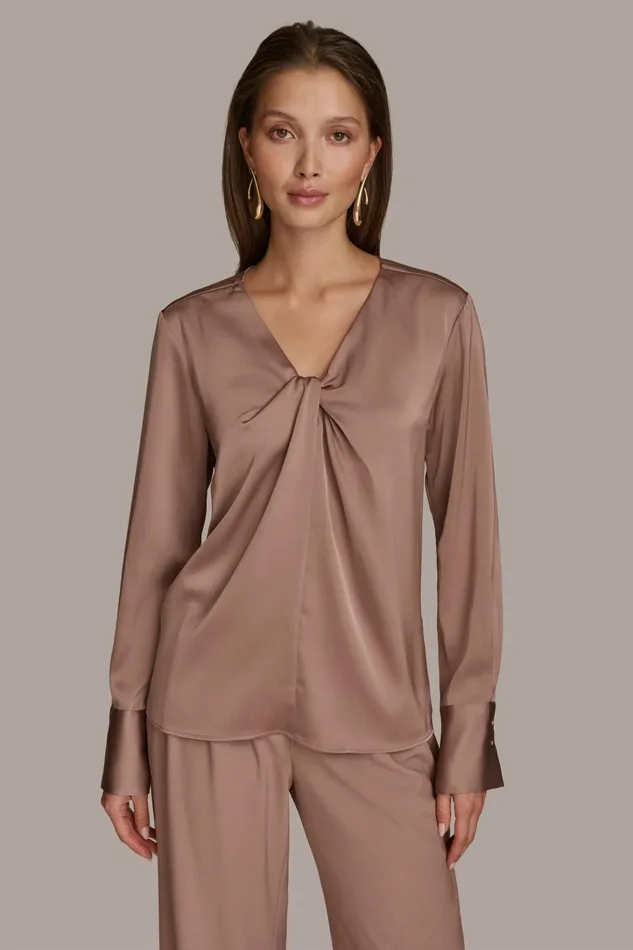 Women Sweaters And Tops Donna Karan TWIST NECK BLOUSE Mink