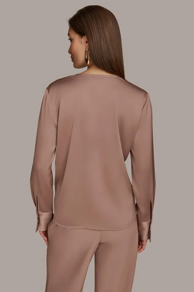 Women Sweaters And Tops Donna Karan TWIST NECK BLOUSE Mink