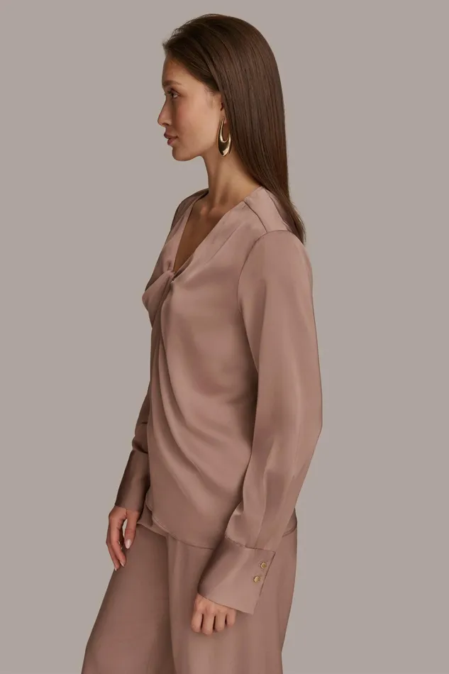 Women Sweaters And Tops Donna Karan TWIST NECK BLOUSE Mink