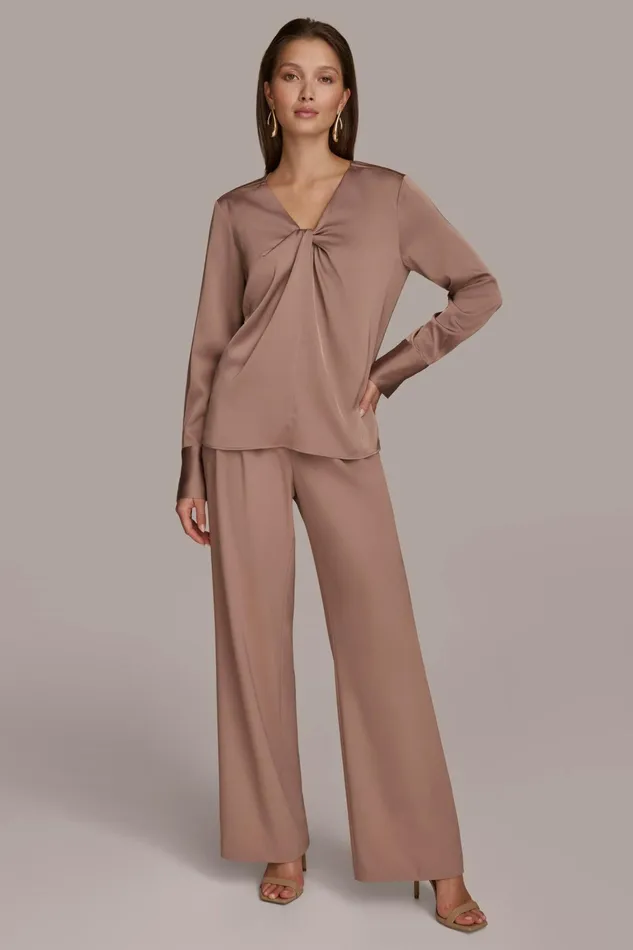 Women Sweaters And Tops Donna Karan TWIST NECK BLOUSE Mink