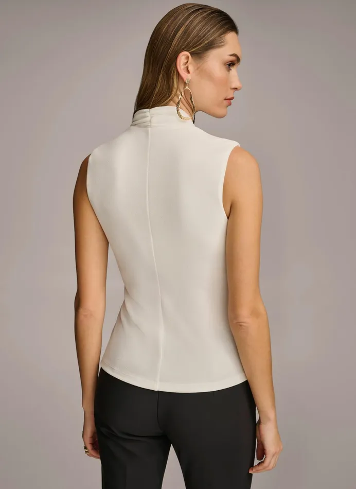Women Sweaters And Tops Donna Karan VNECK WITH HARDWARE AND RUCHED DETAIL Cream