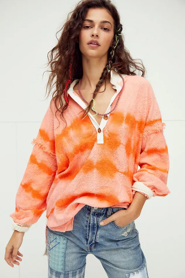 Women Sweaters Free People Sunrise Polo Tropical Sunset Combo