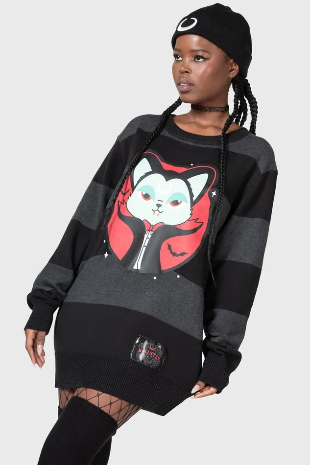 Women Sweaters Killstar Vampurr Stripe Sweater GREY