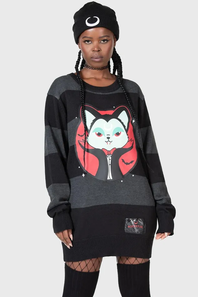 Women Sweaters Killstar Vampurr Stripe Sweater GREY