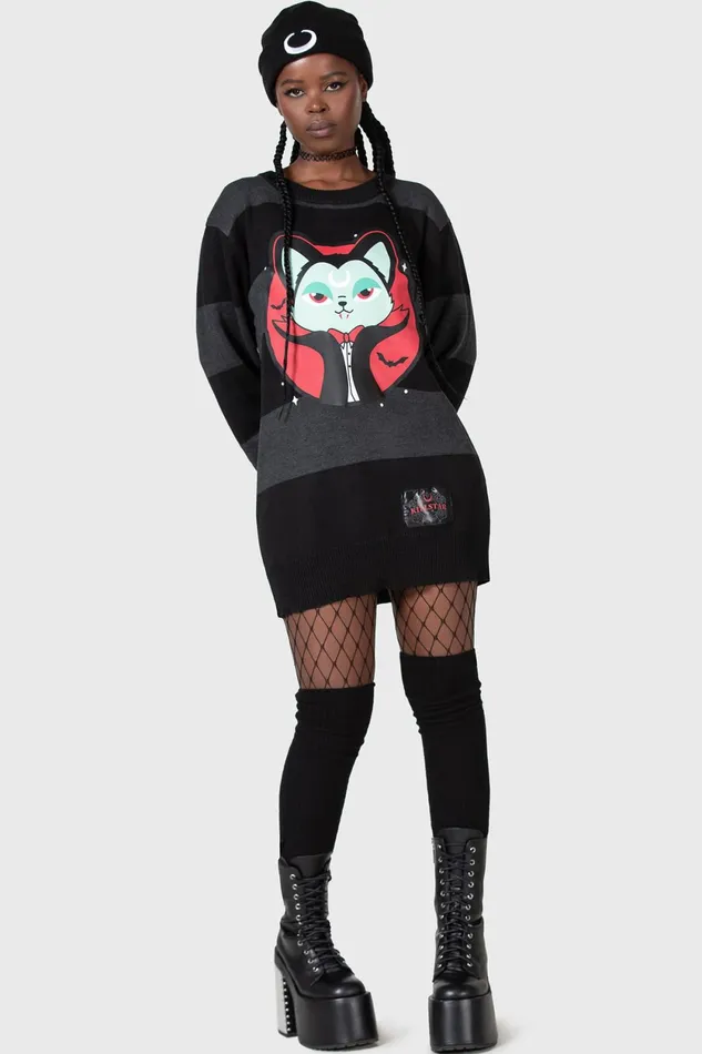 Women Sweaters Killstar Vampurr Stripe Sweater GREY