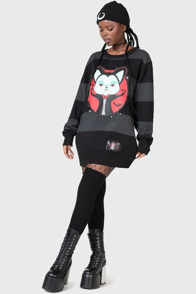 Women Sweaters Killstar Vampurr Stripe Sweater GREY