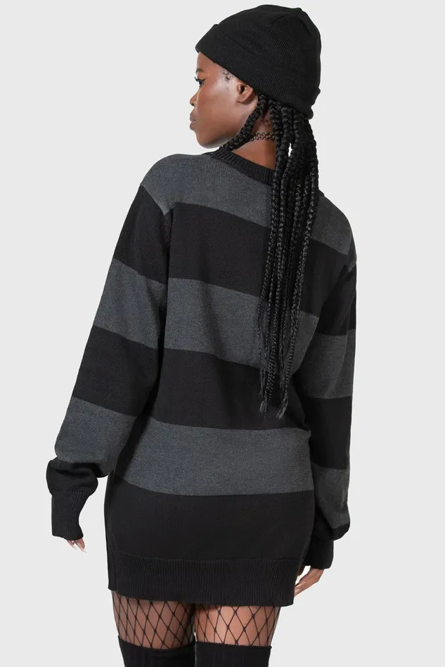 Women Sweaters Killstar Vampurr Stripe Sweater GREY