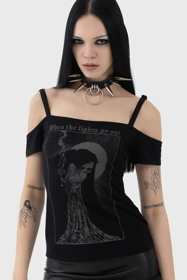 Women TShirts and Vests Killstar Lights Out Top