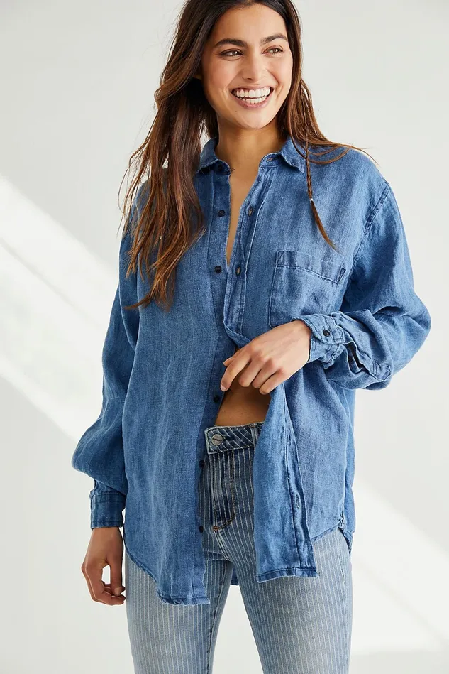 Women Tops Free People Indigo Boxy Top Bleach