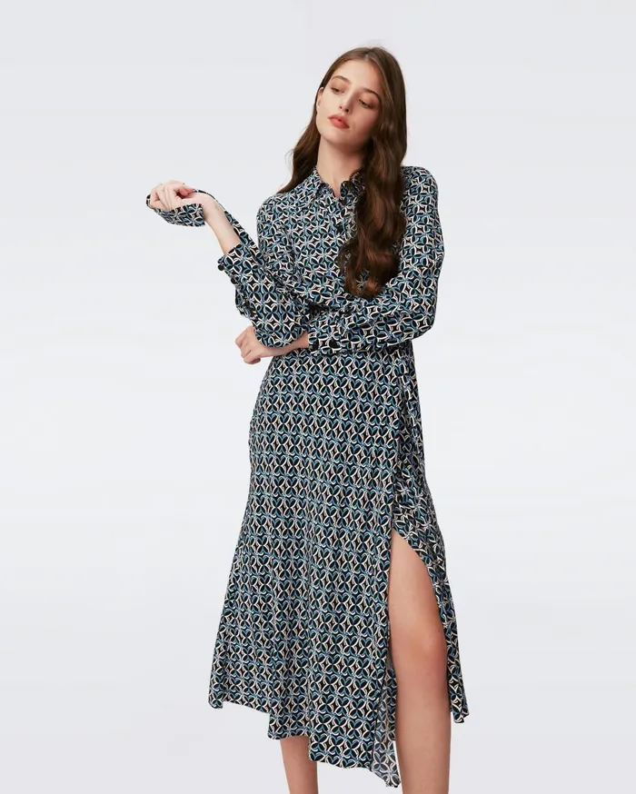 Women Tori Wrap Dress Tiny Gig Tile Blue DVF Dresses