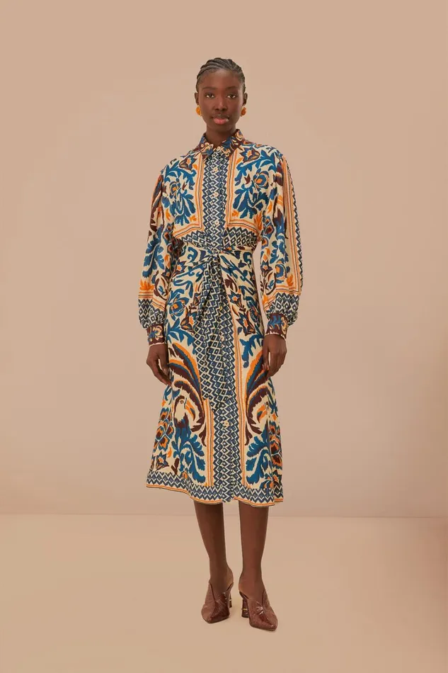 Women Toucans Scarf Sand Midi Dress Toucans Scarf Sand FARM Rio Midi Dresses