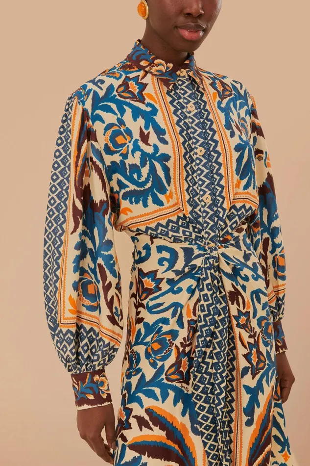 Women Toucans Scarf Sand Midi Dress Toucans Scarf Sand FARM Rio Midi Dresses