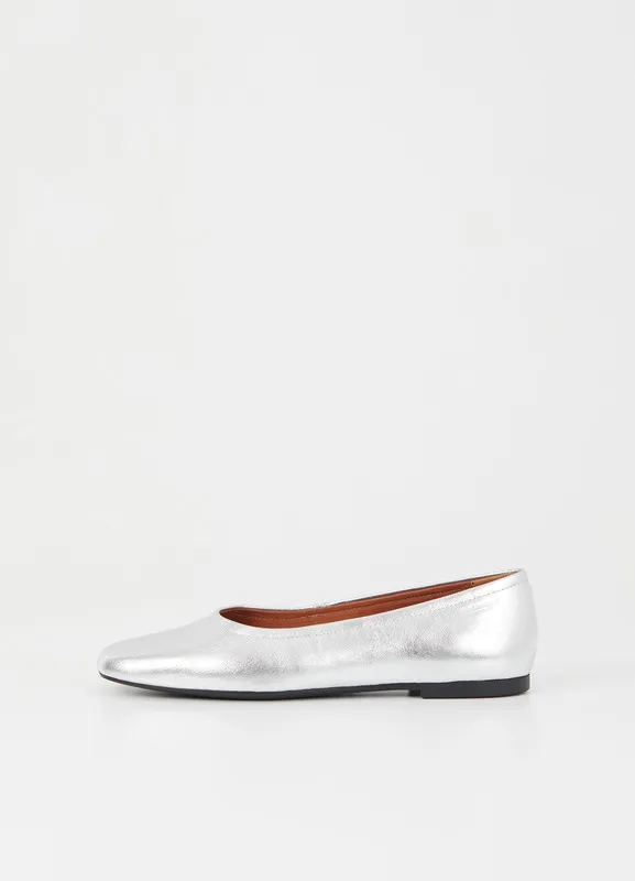 Women Vagabond Ballet Flats JOLIN SHOES Silver Metallic Leather