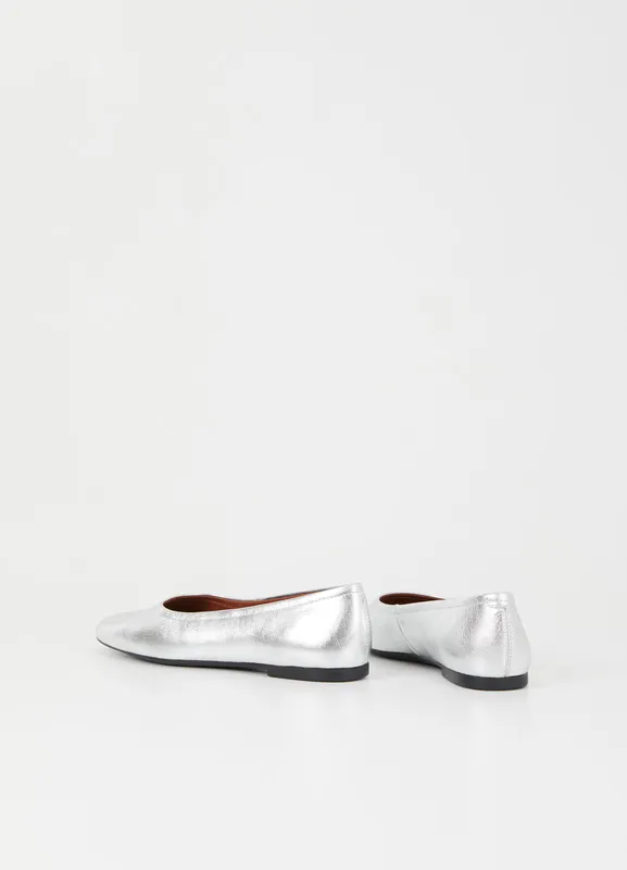 Women Vagabond Ballet Flats JOLIN SHOES Silver Metallic Leather