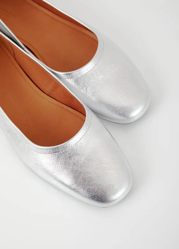 Women Vagabond Ballet Flats JOLIN SHOES Silver Metallic Leather