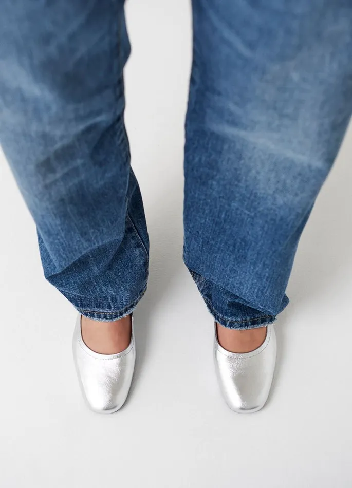 Women Vagabond Ballet Flats JOLIN SHOES Silver Metallic Leather