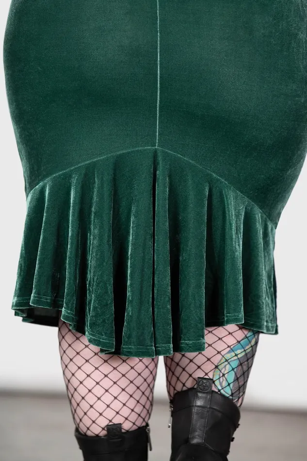 Women Velvet Killstar Drusilla Midi Skirt GREEN