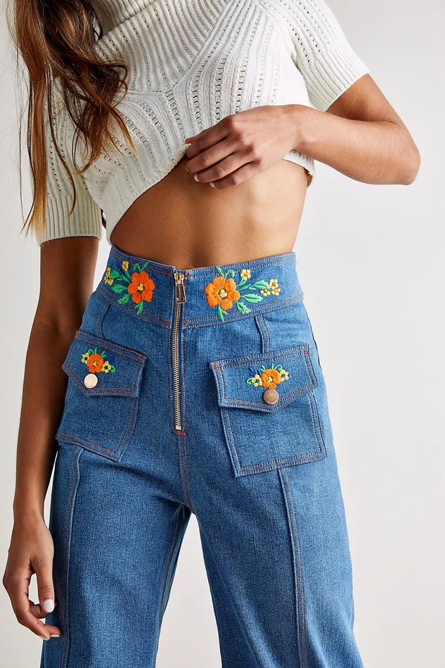 Women WideLeg Jeans Free People Winona Pants Vintage Denim