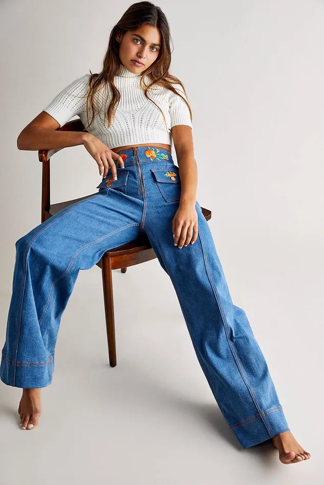 Women WideLeg Jeans Free People Winona Pants Vintage Denim