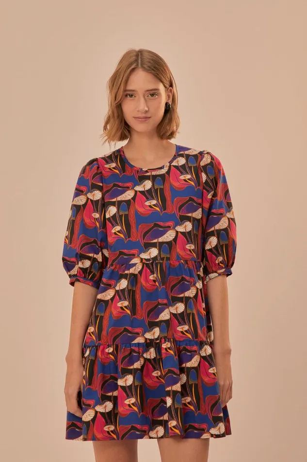 Women Wild Mushrooms Black Puff Sleeve Mini Dress Wild Mushrooms Black FARM Rio Mini Dresses