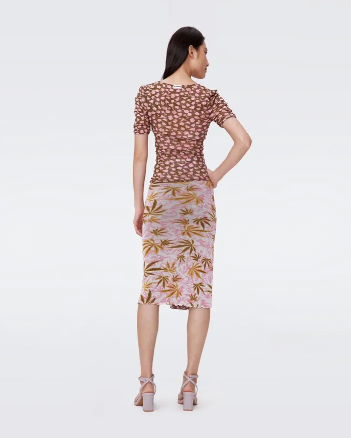 Women Willow Reversible Mesh Skirt Canabis Pink And Rose Showers Khaki DVF Skirts