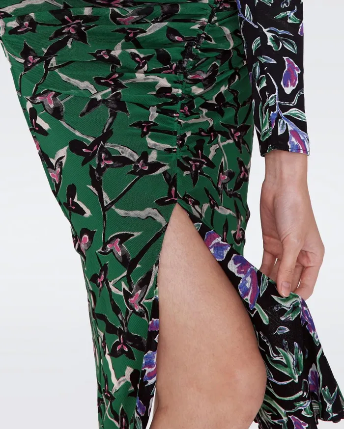 Women Willow Reversible Mesh Skirt Tulip Fields Violet And Clover Twigs Green DVF Skirts