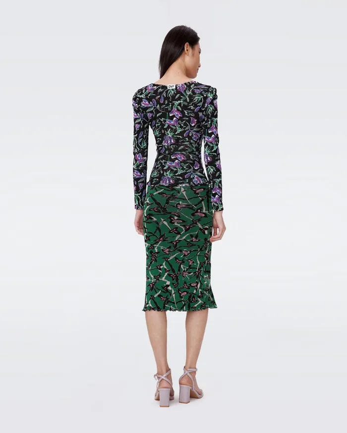Women Willow Reversible Mesh Skirt Tulip Fields Violet And Clover Twigs Green DVF Skirts