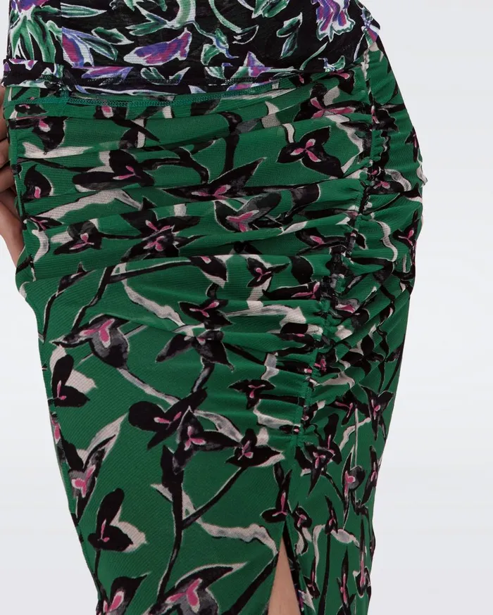 Women Willow Reversible Mesh Skirt Tulip Fields Violet And Clover Twigs Green DVF Skirts