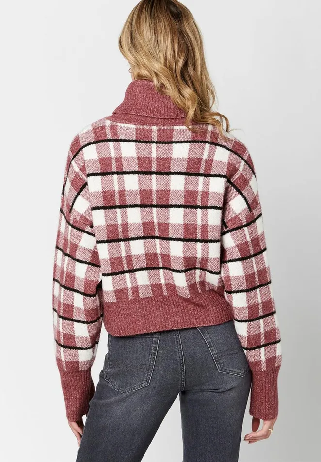 Women Windowpane Plaid Remi Sweater Red Windowpane Buffalo David Bitton Sweaters