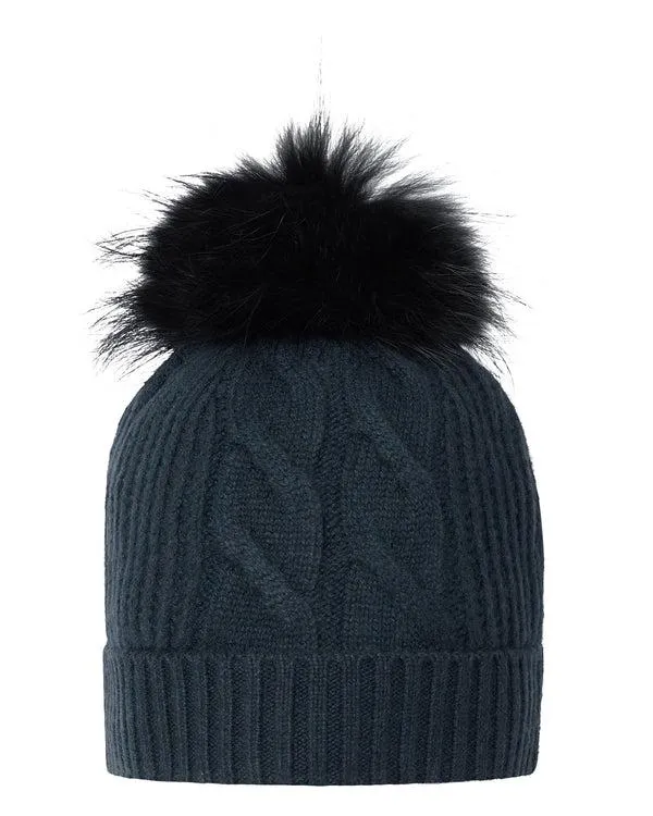 Women Women039s Cable Cashmere Hat With Fur PomIn Grigio Blue Grigio Blue NPeal Hats Women Women039s Cable Cashmere Hat With Fur PomIn Grigio Blue Grigio Blue NPeal Hats