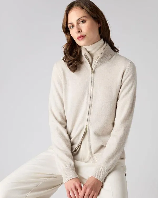 Women Women039s Full Zip Cashmere Sweater With Fur TrimIn Ecru White Ecru White NPeal Half and Full Zip Knitwear Women Women039s Full Zip Cashmere Sweater With Fur TrimIn Ecru White Ecru White NPeal Half and Full Zip Knitwear