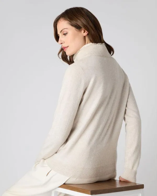 Women Women039s Full Zip Cashmere Sweater With Fur TrimIn Ecru White Ecru White NPeal Half and Full Zip Knitwear
