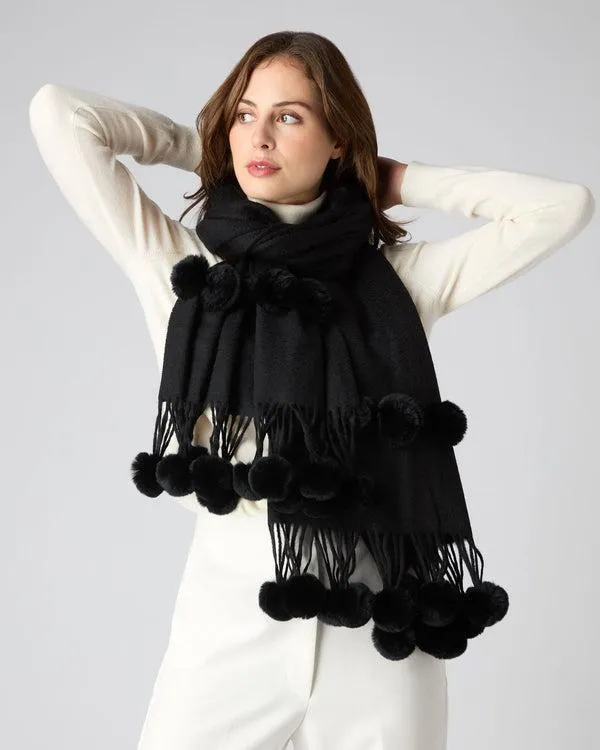 Women Women039s Fur Bobble Woven ShawlIn Black Black NPeal Pashminas Wraps and Shawls