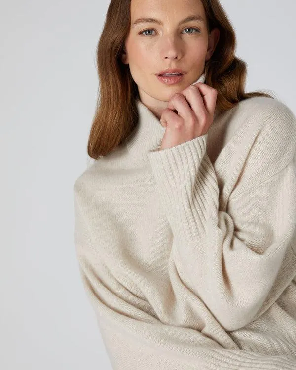 Women Women039s Mock Neck Curved Hem Cashmere SweaterIn Ecru White Ecru White NPeal Turtle Necks
