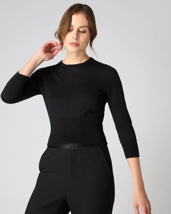Women Women039s Superfine Crop Cashmere SweaterIn Black Black NPeal Round Necks