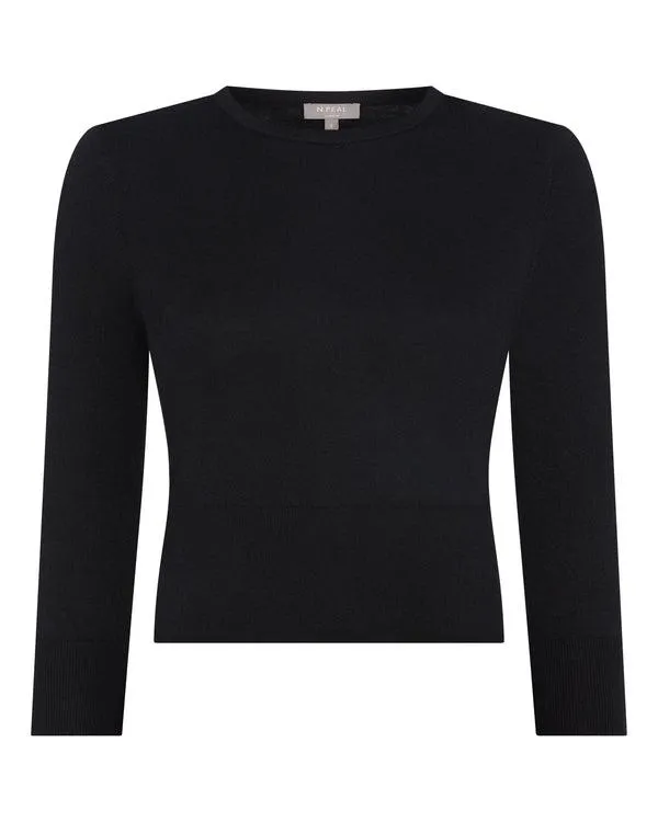 Women Women039s Superfine Crop Cashmere SweaterIn Black Black NPeal Round Necks